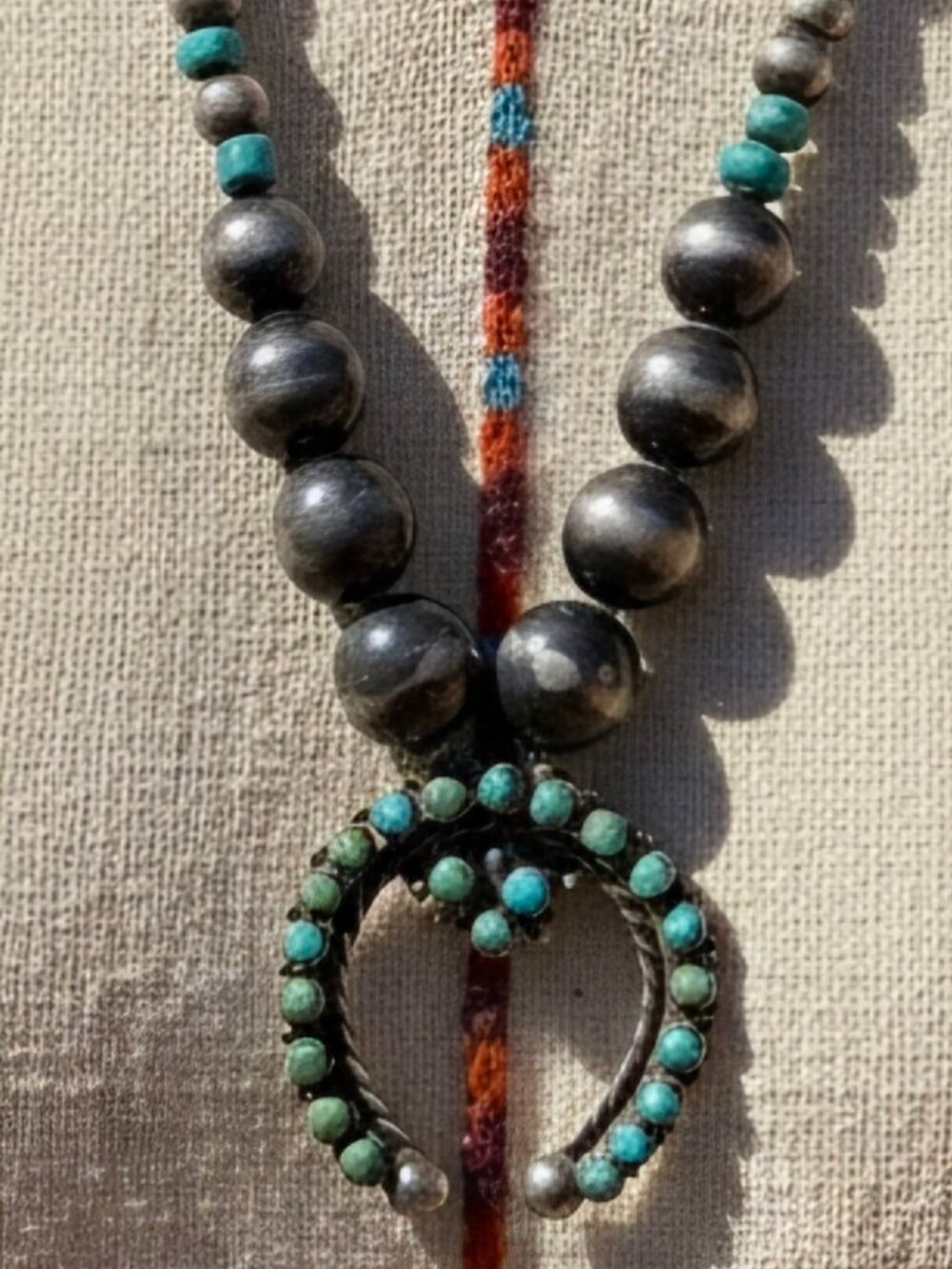 Vintage 1940's Fox Turquoise Naja on Handmade Beads - Picture 5 of 6